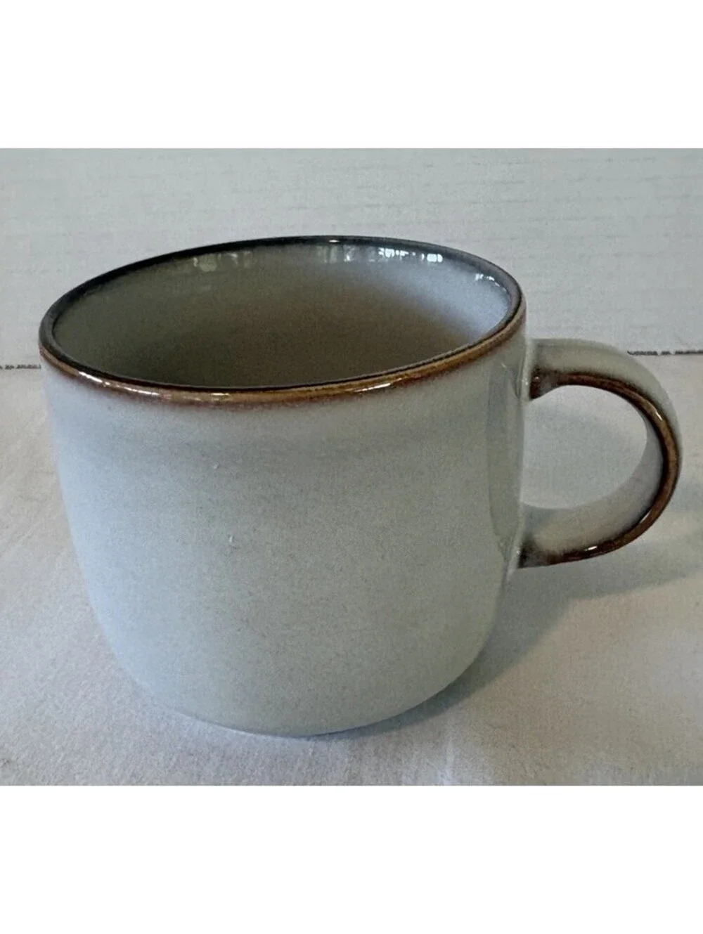 IKEA Gladelig Stoneware Coffee Mug Tea Cup Home Kitchen NEW Gray Edged In Brown